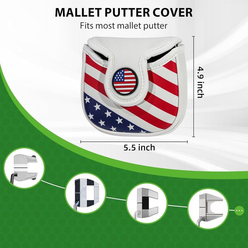 Frimon Golf Club Head Covers,4pcs or 1pc USA Golf Head Covers for Woods and Driver Fairway Hybrid - PU Leather Mallet Blade Putter for Men Women Golf Enthusiast - Image 5